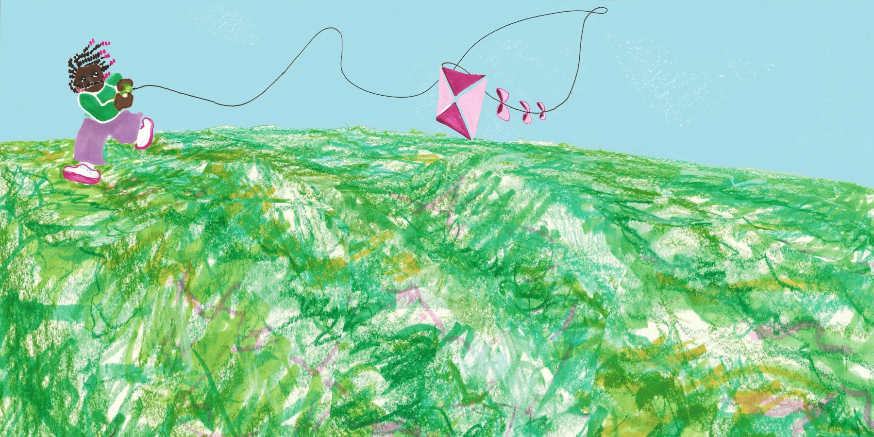 Childrens Drawing of a Child Flying a Kite 